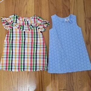 (2) Crown & Ivy Kids Dress Ruffle Colorful Plaid Cotton Dress 24 Mnths 2T Eyelet